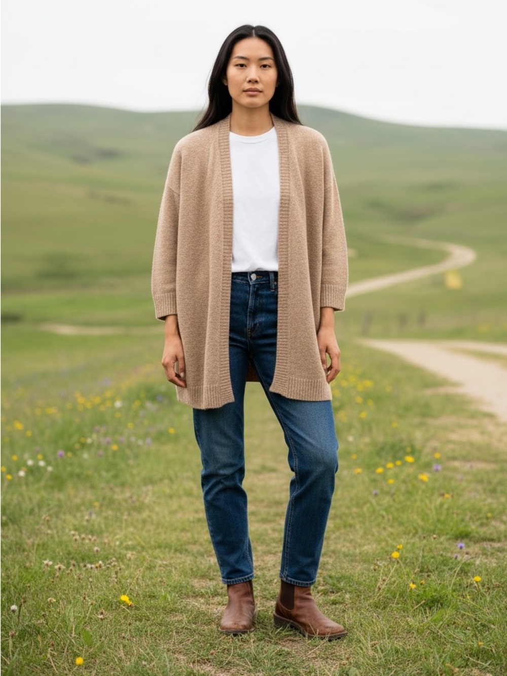 American Eagle Marled Tan Open Front Soft Drop Sleeve Oversized Cardigan Size S